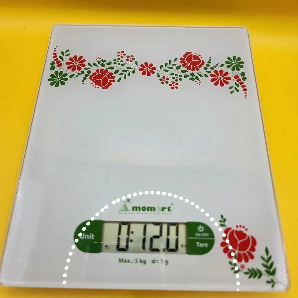 Momert Kitchen Electronic Scale Glass 7x7 White with Flowers - Picture 2 of 7